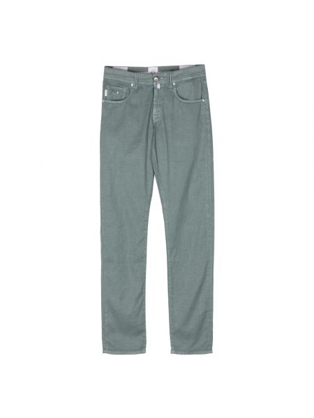 Lniane proste jeansy bawełniane z kieszeniami Tramarossa zielone
