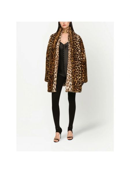 Abrigo de piel sintética de cuero con estampado leopardo Dolce & Gabbana marrón
