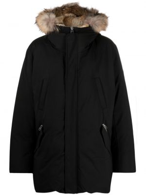 Pernata jakna s krznom s kapuljačom Mackage crna