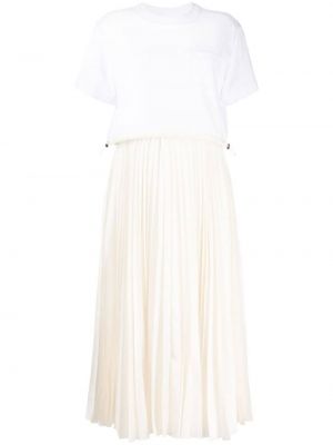 Плисирана миди рокля Sacai бяло