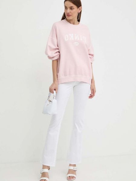 Bluza bawełniana z nadrukiem Pinko różowa