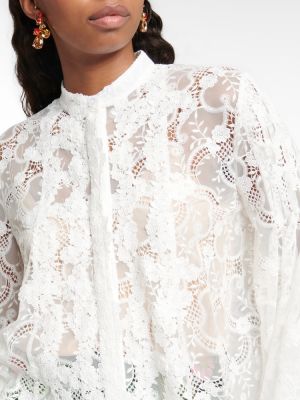 Блуза на цветя с дантела Oscar De La Renta бяло