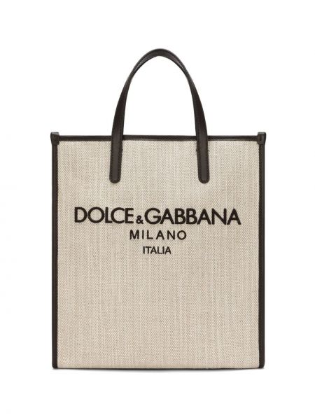 Borsa shopper di cotone Dolce & Gabbana beige