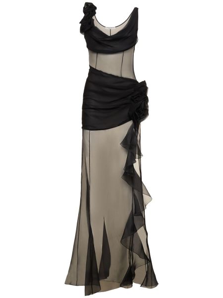 Rochie de seară de mătase transparente Alessandra Rich negru