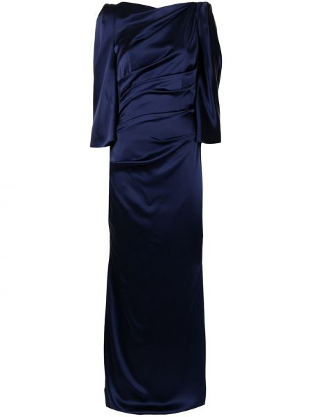 Платье с драпировкой атласное Talbot Runhof, синее