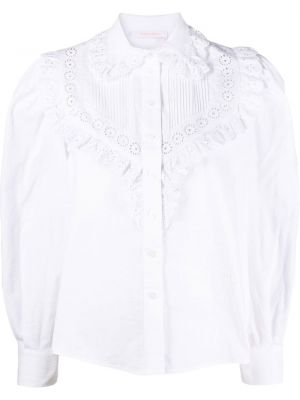 Пухена блуза с копчета с дантела See By Chloé бяло