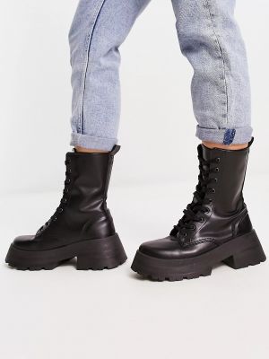 Кружевные ботинки с широким верхом на шнуровке чанки Asos черные