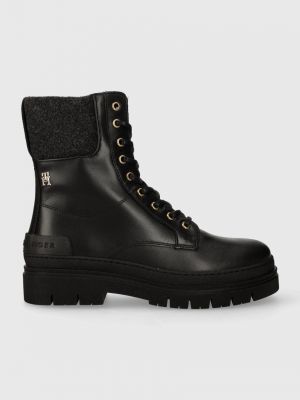 Кружевные кожаные ботинки на шнуровке Tommy Hilfiger черные