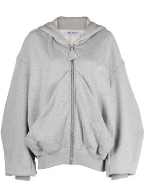 Pamučna hoodie s kapuljačom s vezom s draperijom The Attico siva
