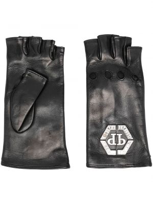Кожени ръкавици с кристали Philipp Plein черно