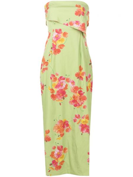 Květinové koktejlové šaty s potiskem Isolda zelené