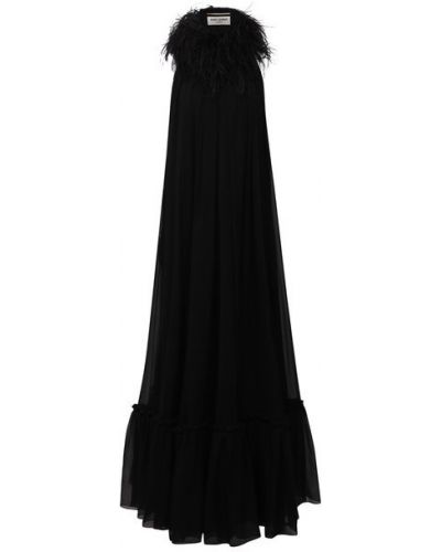 Платье с перьями Saint Laurent черное
