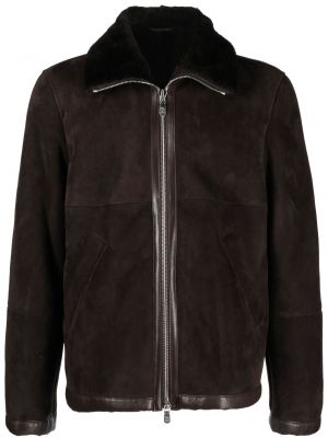 Kožna jakna s krznom Brunello Cucinelli smeđa