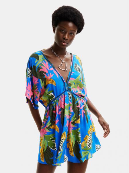 Voľné priliehavé šaty s tropickým vzorom Desigual modrá