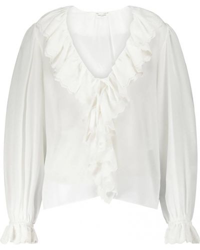 Памучна блуза с волани Saint Laurent бяло