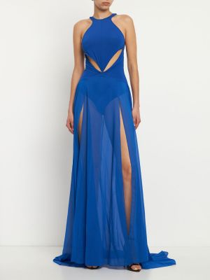 Jedwabna satynowa sukienka z dżerseju Alessandro Vigilante niebieska