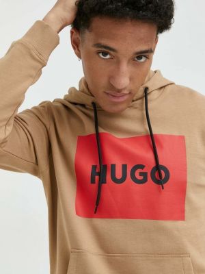 Bluza z kapturem bawełniana Hugo beżowa