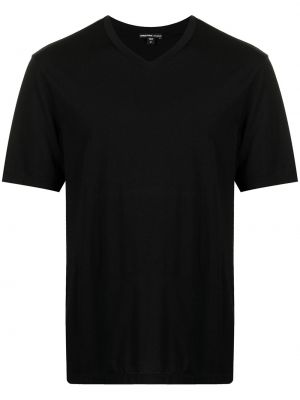 Тениска с v-образно деколте James Perse черно