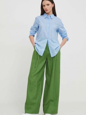Lniane spodnie z wysoką talią United Colors Of Benetton zielone