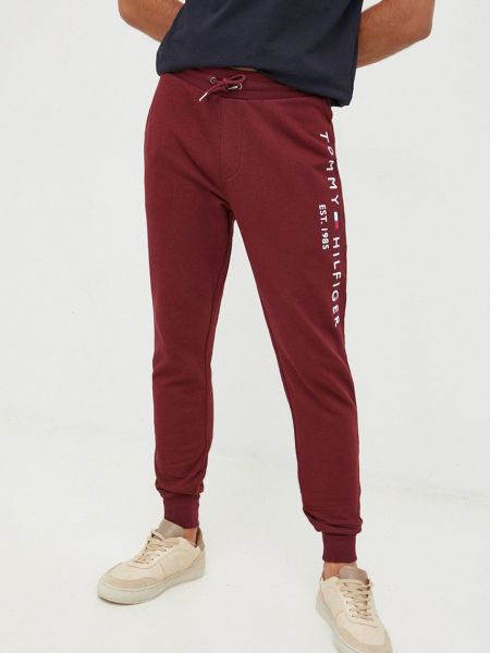 Хлопковые спортивные штаны с аппликацией Tommy Hilfiger бордовые