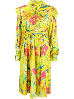 Obleka s cvetličnim vzorcem iz žakarda Balenciaga rumena