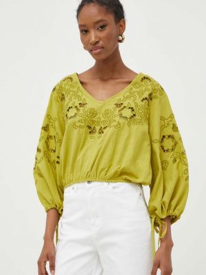 Памучна блуза с апликация Answear Lab зелено