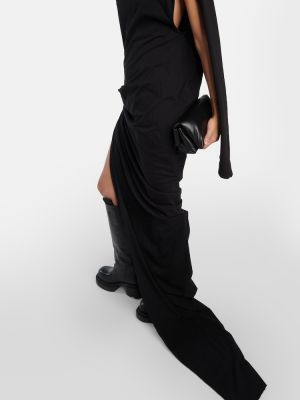 Drapované bavlněné dlouhé šaty jersey Rick Owens černé