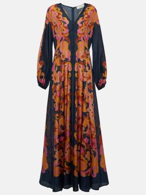 Jedwabna sukienka długa z nadrukiem z długim rękawem Zimmermann