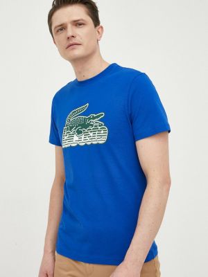 Памучна тениска с дълъг ръкав с принт Lacoste синьо