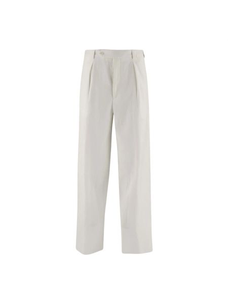 Lniane proste spodnie Giorgio Armani białe