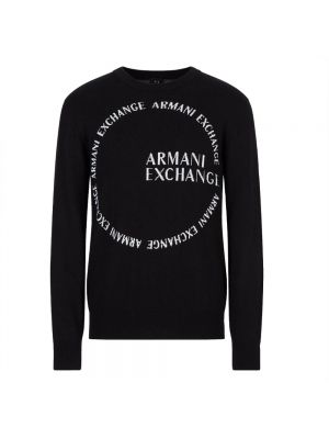 Haftowany sweter z okrągłym dekoltem Armani Exchange czarny