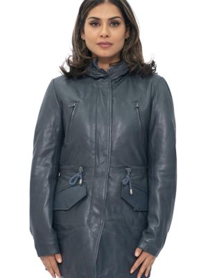 Куртка с поясом с капюшоном Infinity Leather синяя