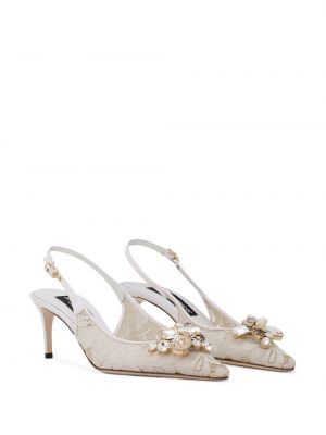 Slingback spitzen pumps mit kristallen Dolce & Gabbana weiß