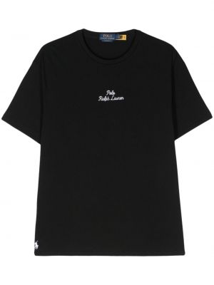 Bombažna obrabljena polo majica z vezenjem Polo Ralph Lauren črna