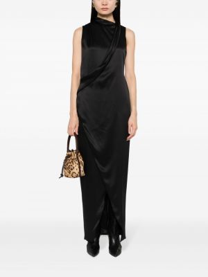 Drapované hedvábné dlouhé šaty Giorgio Armani černé