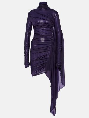 Asimetrična obleka iz šifona z draperijo Mugler vijolična
