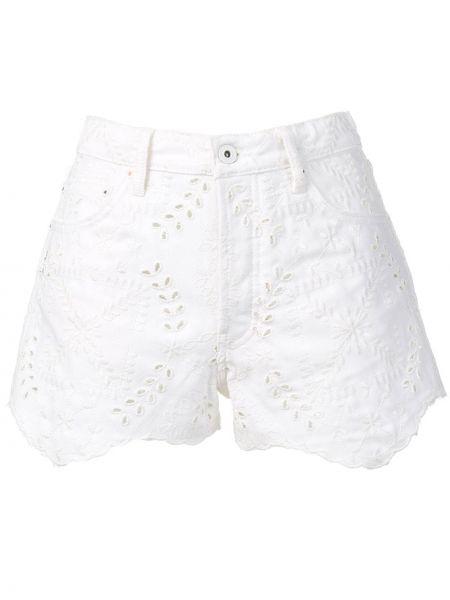 Brodert jeans-shorts Off-white hvit