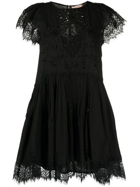 Кружевное расклешенное платье на шнуровке Twinset, черное