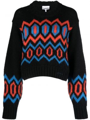 Вълнен пуловер Ganni черно