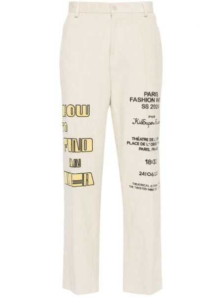 Pantalon en velours côtelé avec imprimé slogan Kidsuper beige