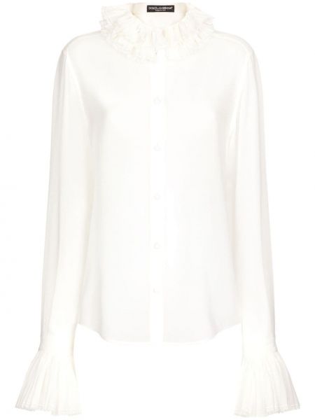 Копринена риза с волани Dolce & Gabbana бяло
