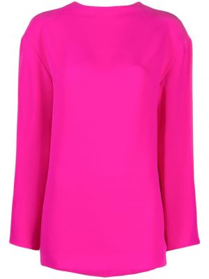 Μεταξωτή μπλούζα ντραπέ Valentino Garavani ροζ