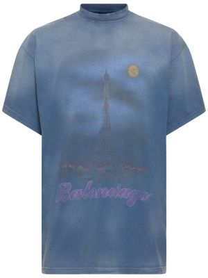 Kokvilnas t-krekls Balenciaga zils