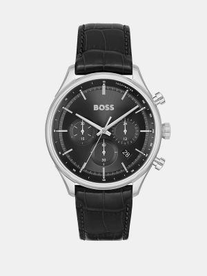 Кожаные часы с хронографом Boss черные