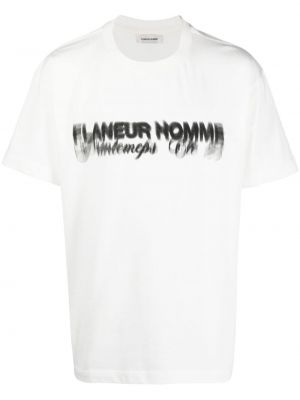 Памучна тениска с принт Flaneur Homme бяло