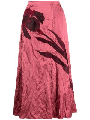 Satenska midi suknja s cvjetnim printom Erdem ružičasta