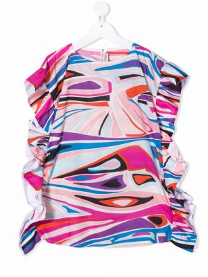 Ruffle trykt bomull dress for jenter Pucci Junior rosa