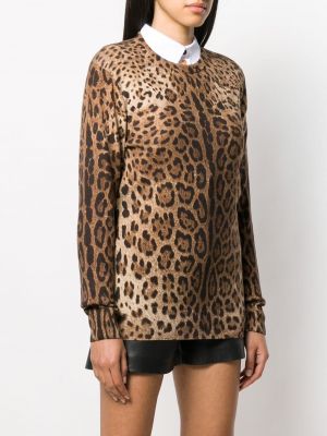 Kašmírový svetr s potiskem se zvířecím vzorem Dolce & Gabbana hnědý