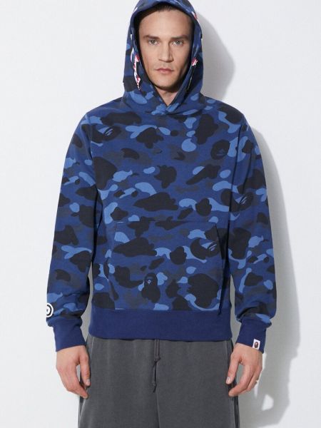 Pamučna hoodie s kapuljačom s printom s camo uzorkom A Bathing Ape® plava