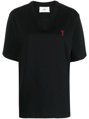 Bavlnené tričko s výšivkou Ami Paris čierna